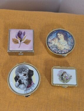 Lot of 4 Vintage Italian Porcelain or Enamel Top Pill Boxes